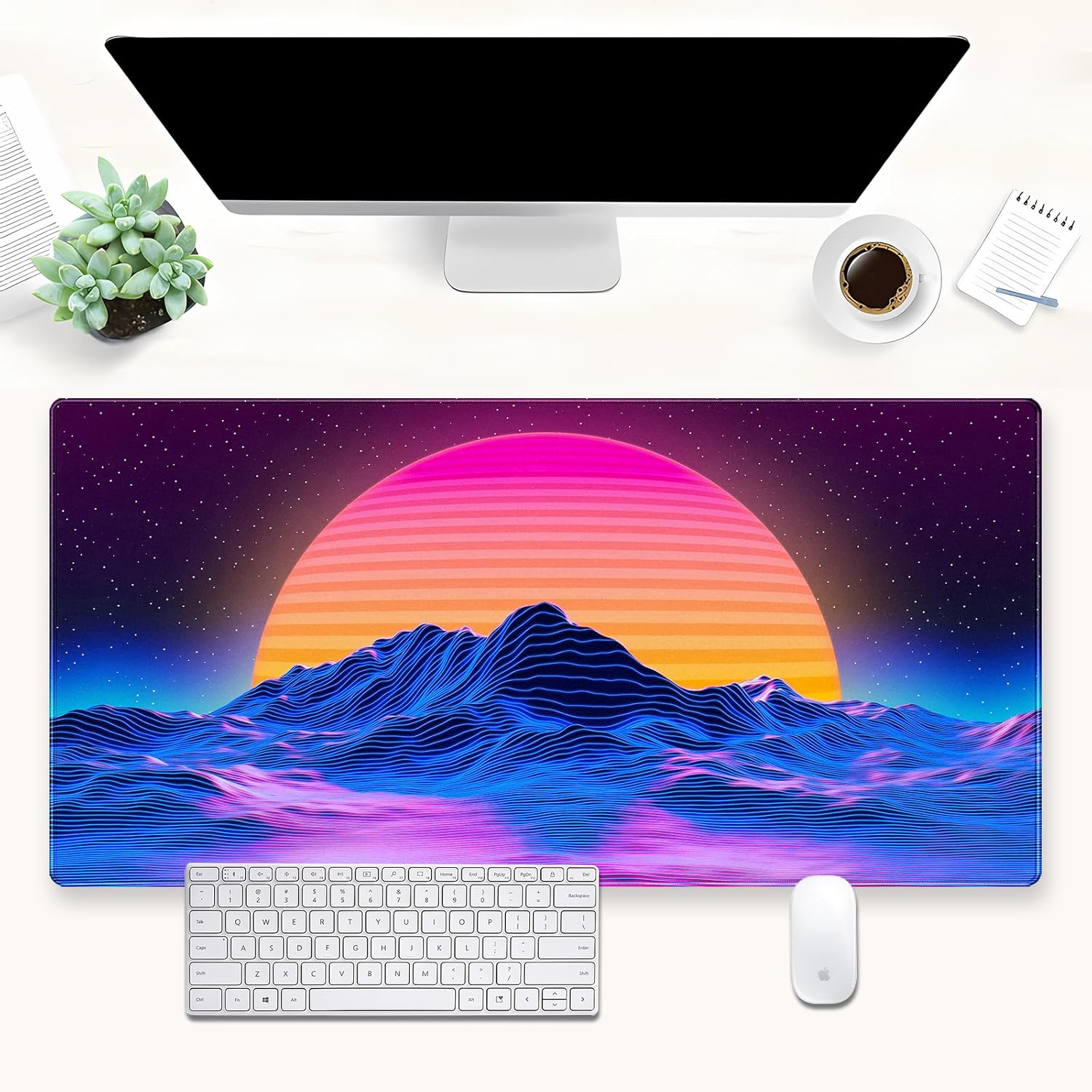 Retro Synthwave Mountain Sun D - Retro Gaming Desk ulasan dan harga