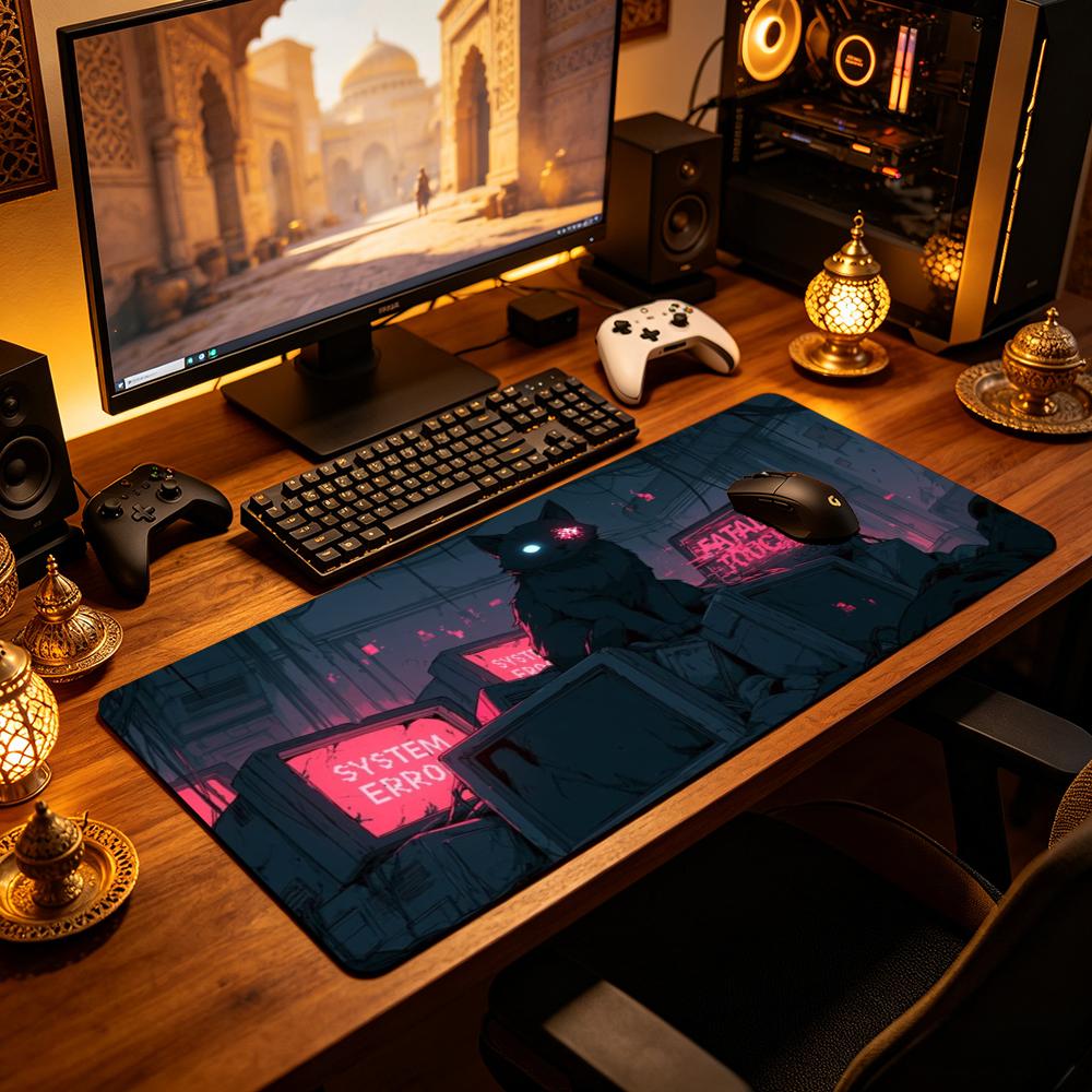 Cyberpunk Black Cat Large Gami - Retro Gaming Desk ulasan dan harga